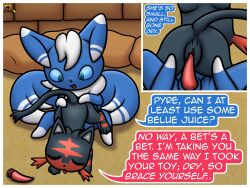 absurd_res animal_genitalia animal_penis animal_vulva anus butt dialogue digital_media_(artwork) dildo domestic_cat dry_vaginal duo english_text everstone_guild eyes_closed felid feline feline_genitalia feline_vulva felis female feral feral_on_feral gau_(artist) generation_6_pokemon generation_7_pokemon genitals hi_res imminent_penetration imminent_sex litten looking_at_genitalia looking_at_vulva male male/female mammal meowstic meowstic_(male) nintendo open_mouth penis pokemon pokemon_(species) pokemon_mystery_dungeon presenting presenting_anus presenting_hindquarters presenting_vulva pyre_(litten) raised_tail sex_toy size_difference speech_bubble spike_chunsoft spire_(meowstic) spread_legs spreading story story_at_source story_in_description tail tapering_penis text tongue vulva
