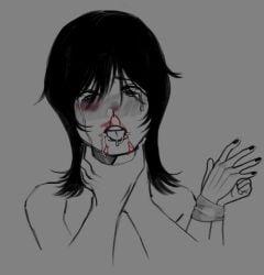 ahe_gao ahegao beaten black_eye black_hair blood_on_face blood_stain bloody_nose bruise bruise_on_face bruised bruises choke_hold chokehold choking male male_only rickiebleh taped_hands tongue_out young_male