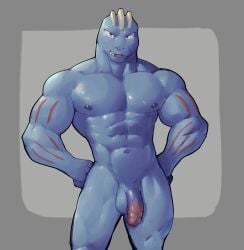 abs balls generation_1_pokemon genitals hi_res jrjresq machoke male muscular muscular_male nintendo nipples nude_male open_mouth pecs penis pokemon pokemon_(species) simple_background