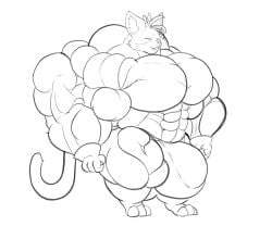 4_fingers anthro big_bulge big_muscles bulge cait_sith_(ff7) cat-sith celtic_mythology clothing crown domestic_cat european_mythology felid feline felis final_fantasy final_fantasy_vii fingers genitals growth hair headgear hi_res huge_bulge huge_muscles hyper hyper_bulge hyper_muscles male mammal muscular muscular_anthro muscular_male mythology pecs solo square_enix tail underwear vezerem