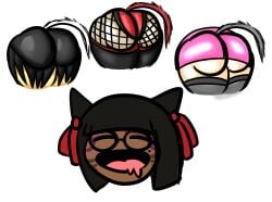 4girls big_ass black_hair cash_mummy dark-skinned_female dreaming drooling female female_only final_fantasy final_fantasy_vii fishnets huge_ass keeper_of_the_moon light-skinned_female miqo'te nashu_mhakaracca seeker_of_the_sun square_enix tagme thick_thighs weaponizedpornography y'shtola