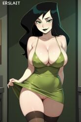 1girl 1girls ai_generated artist_name breasts dress dress_lift erslait female female_only flashing flashing_pussy kim_possible pussy shego undressing undressing_self