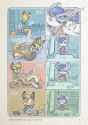 absurd_res anthro blonde_hair blue_eyes blue_hair brother_(lore) brother_and_sister_(lore) casual_nudity comic driving duo ella_(glazetpf) english_text eyewear felid female fur glasses glaze_(glazetpf) hair hi_res looking_at_porn male mammal nesquik orange_eyes pantherine pornography ratcha sibling_(lore) sister_(lore) snow_leopard text toony white_body white_fur yellow_body yellow_fur