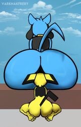 9:14 ambiguous_gender anthro ass_up bench big_butt blue_body blue_fur butt butt_focus butt_sniffing duo facesitting francis_the_lucario fur generation_2_pokemon generation_4_pokemon hi_res male male/ambiguous nintendo nude on_bench pichu pokemon pokemon_(species) raised_tail riolu sitting sitting_on_another sitting_on_bench size_difference sniffing tail varknakfrery
