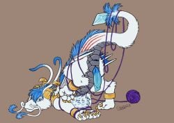bdsm bondage bound butt claws digital_media_(artwork) dragon erection feral fur genitals hi_res horn looking_at_viewer male mythological_creature mythological_scalie mythology penis scalie solo stwor tail wings
