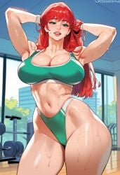 1girls 2d ai_generated big_breasts female female_focus female_only gym highleg indoors long_hair marvel marvel_comics mary_jane_watson navel panties red_hair solo solo_female solo_focus spider-man_(series) sports_bra tagme