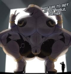2026 aeromorph aircraft airplane areola big_breasts breasts clitoral_hood clitoris crouching dialogue duo english_text eyelashes female genital_piercing genitals grey_body huge_breasts humanoid_genitalia humanoid_vulva illustratorfake jet living_aircraft living_machine living_vehicle machine male mechanophilia nipple_piercing nipple_ring nipples nude piercing ring_piercing smile text thick_thighs thigh_belt vehicle vulva vulva_piercing