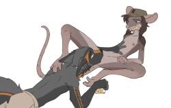 5_toes absurd_res anthro anthro_on_anthro areola baseball_cap baseball_cap_only bent_legs biped bottomwear buckteeth canid canine cheese closed_smile clothed clothed_anthro clothed_male clothing collar collarbone countershade_face countershade_fur countershade_legs countershade_neck countershade_snout countershade_tail countershade_thighs countershade_torso countershading cunnilingus dairy_products digitigrade duo ears_back english_description eye_contact eyebrows feet female female_anthro fingerless_(marking) fingers flat_chested food food_in_mouth foot_on_shoulder fur hair hairless_tail hand_on_another's_belly hand_on_belly hand_on_leg hand_on_own_leg hand_on_own_thigh hand_on_thigh hat hat_only headgear headgear_only headwear headwear_only hi_res inner_ear_fluff interspecies inverted_nipples iris long_tail looking_at_another looking_at_partner looking_pleasured lying male male/female male_anthro mammal markings medium_hair monotone_background monotone_hair mostly_nude mostly_nude_anthro mostly_nude_female mouth_closed multicolored_body multicolored_fur murid murine navel nipples on_back on_front oral pants pintino pivoted_ears pupils rat reverse_countershading rodent rylee_(pintino) sex sidelocks simple_background skinny skinny_anthro skinny_female slim slim_anthro slim_male smile smiling_at_another smiling_at_partner snout spread_legs spreading swiss_cheese tail tail_markings teeth toes tony_(pintino) topless topless_anthro topless_male tuft vaginal