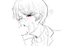 1boy angry annoyed anon blowjob censored censored_penis close-up coat cum cum_on_face deepthroat facial fellatio gagging gagging_on_penis gay gay_blowjob gay_deepthroat gay_oral gay_sex japanese_text kamen_rider kamen_rider_decade_(series) magenta_eyes male male/male male_focus male_only mosaic_censoring one_eye_closed one_eye_open oral oral_sex penis penis_in_mouth short_hair sketch speech_bubble sweat sweatdrop sweater tears tears_in_eyes text tsukasa_kadoya uncolored yaoi
