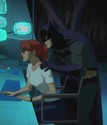 1boy1girl age_difference ai_generated barbara_gordon batgirl batgirl_(barbara_gordon) batman batman_(bruce_wayne) batman_(series) bruce_wayne cape dc_comics gloves leather_clothing male/female masked_male older_male superhero warner_brothers younger_female