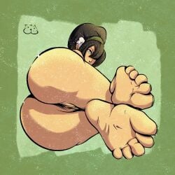1girls aged_up ass avatar_legends avatar_the_last_airbender barefeet big_ass black_hair feet female female_only foot_fetish nickelodeon nude pussy solo tagme_(artist) toph_bei_fong