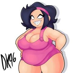 1girl belly big_belly big_breasts chubby chubby_female daisykitty96 fnf friday_night_funkin midriff nene_(newgrounds) solo white_background