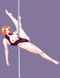 1girls barefoot black_leotard black_widow_(marvel) blue_eyes breasts feet female female_only high_resolution highleg highleg_leotard hips human human_only large_breasts legs leotard light-skinned_female light_skin lips marvel marvel_comics maverick medium_hair natasha_romanoff nipples orange_hair pole_dancing red_hair short_hair simple_background soles solo solo_female spread_legs stripper_pole superheroine thighs toe_scrunch toes unzipped