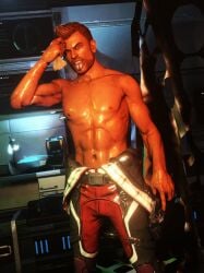 1boy 3d 3d_(artwork) abs bioware bodysuit bodysuit_down bodysuit_open gil_brodie ginger ginger_hair jumpsuit jumpsuit_around_waist jumpsuit_down male male_only mass_effect mass_effect_andromeda muscular muscular_male solo solo_focus solo_male tagme_(artist) tan tan_body tan_skin
