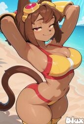 anthro artist:blux bikini bikini_top breasts domestic_cat fang feline furry furry_female kit_(gameoverse) looking_at_viewer swimsuit