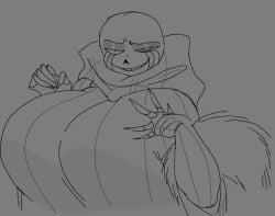1girls 2024 2d 2d_(artwork) 2d_artwork big_breasts breasts_bigger_than_head crying crying_with_eyes_open digital_art error_sans_(fan_character) female_focus female_only greyscale heavensthroat sans_au scarf sharp_claws simple_background skeleton smile solo solo_female solo_focus sweater toby_fox undertale upper_body