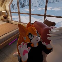 1:1 3d_(artwork) absurd_res ambiguous_gender anthro balls bat bed bedroom blender_(artwork) burtrevolution burtrevolution_(burtrevolution) canid canine clothed clothing digital_media_(artwork) duo dust:_an_elysian_tail fidget_(elysian_tail) fox fur furniture genitals hair hi_res hoodie huge_filesize imminent_sex knot looking_at_genitalia looking_at_penis male mammal nimbat nude orange_body orange_fur orange_hair paws penis scared snow topwear white_body white_fur