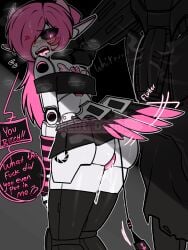 against_wall ali_(cute_deth) artist_logo artist_self-insert artist_signature blushing cute_deth easy_access english english_text exposed_breasts exposed_nipples machine machine_girl machine_sex petite_female pushed_against_wall robot robot_girl robot_humanoid robot_sex self_insert slashco slim_waist