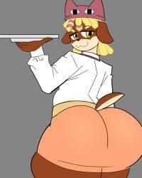 :3 anthro anthro_female anthrofied big_ass big_butt brown_body brown_fur clothed clothing dog dog_ears dog_girl dog_tail dumptruck_ass dumptruck_butt fat_ass fat_butt female hat huge_ass huge_butt looking_at_viewer looking_back looking_back_at_viewer plate reese_(boisquishyy) ribznsfw servant solo solo_female teasing teasing_viewer teasing_viewer_with_ass teasing_with_butt thick_ass thick_butt thick_hips thick_thighs yellow_eyes