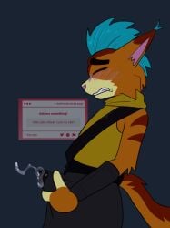 anthro catboy chimeracocks cum cum_drip cum_through_clothes cum_through_skirt cumming ejaculation feline final_space fully_clothed little_cato male_only masturbating masturbation solo solo_focus solo_male