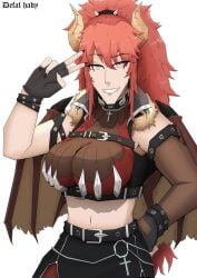 artist_name belt big_breasts breasts claws crop_top defal_hady_(artist) detached_sleeve dragon dragon_girl dragon_horns dragon_tail female fingerless_gloves fully_clothed horns large_breasts light-skinned_female light_skin long_hair peace_sign punk_girl red_hair sharp_claws sharp_fingernails sharp_nails short_shorts smug solo solo_female solo_focus tagme tail thick_thighs tied_hair torn_legwear torn_stockings virtual_youtuber vshojo watermark wings yellow_eyes zentreya zentreya_(dragon)