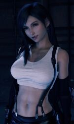 3d belly_button black_hair earrings final_fantasy final_fantasy_vii final_fantasy_vii_remake fit fit_female gameplay gameplay_screenshot gloves ingame_model large_breasts long_hair midriff mods no_bra red_eyes sfw slim_waist tagme tanktop tifa_lockhart video_game_character video_games wide_hips