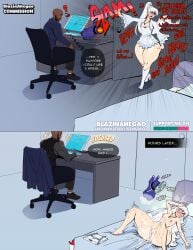 1boy 1girls after_sex areolae ass before_and_after big_ass blazinahegao blush bottom_heavy breasts bubble_butt clothed_male_nude_female clothing cum cum_in_pussy cum_leaking cum_leaking_out_of_pussy dark-skinned_male dark_skin dialogue fan fat_ass female huge_ass indoors interracial large_ass light-skinned_female light_skin male nipples nude nude_female png pussy relaxed small_breasts sweat sweatdrop sweaty_ass sweaty_body sweaty_breasts text thick_ass thick_thighs thought_bubble thunder_thighs weiss_schnee white_hair wide_hips working