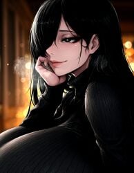 1girls 2026 ai_generated big_breasts black_eyes black_hair black_sweater bloom blurry_background breasts breasts_bigger_than_head close-up curvaceous curvaceous_female curves curvy curvy_body curvy_female curvy_figure eyeliner female female_focus female_only gigantic_breasts glossy_lips hair_over_one_eye hand_on_own_face head_rest heavy_breathing hi_res highres huge_breasts large_breasts lens_flare light-skinned_female light_blush light_skin lips long_hair makeup massive_breasts nunai oc original original_character portrait smile solo solo_female solo_focus steam steaming_body steamy_breath sweater turtleneck turtleneck_sweater voluptuous voluptuous_female