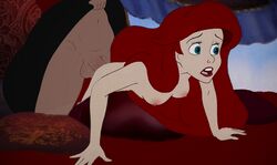 accurate_art_style aladdin all_fours ariel bent_over blue_eyes breasts crossover disney disney_princess disney_villains doggy_style edit female interspecies jafar mermaid nipples penis red_hair royalty screenshot screenshot_edit small_breasts testicles the_little_mermaid