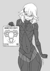 1girls android android_girl artificial_vagina artificial_womb artist_request blush blushing character_request embarassed embarrassed_expression embarrassed_female heart looking_away_from_viewer navel robot robot_girl shy solo standing upgrades wi-fi_symbol