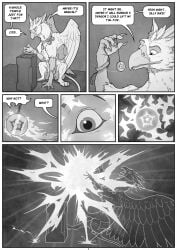 altar avian bag balls close-up collar comic dialogue english_text exploration explosion feral genitals gryphon hi_res inside jewelry magic male mythological_avian mythological_creature mythology pendant pouch_(clothing) rast ruins shocked tail temple text transformation vessel wings