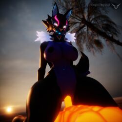 3d_(artwork) anthro areola beach breasts canid canine canis collar dark_body dark_skin digital_media_(artwork) duo epic_games facial_markings female fortnite glowing glowing_ears glowing_eyes glowing_mouth head_markings hi_res highlights_(coloring) humanoid looking_at_another looking_pleasured male male/female mammal markings muscular muscular_male neck_tuft nypull pack_leader_highwire palm_tree penetration penile penile_penetration penis_in_vagina plant smile sunset sunspot_(fortnite) tail tree tuft vaginal vaginal_penetration wolf
