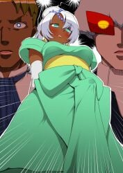 2020 3boys beads blonde_hair blue_eyes blush bow bulge clothed clothing crossdressing cum cum_in_clothes cum_through_clothes dark-skinned_femboy dark-skinned_male dark_male_only dark_skin dress earrings elbow_gloves emphasis_lines erection erection_under_clothes erection_under_dress femboy gloves green_dress guin_sard_lineford gundam hair_between_eyes harry_ord highres hokuro_ryuuseigun jewelry laura_rolla long_hair looking_at_penis looking_down loran_cehack male male_only multiple_boys multiple_males penis sash short_hair solo_focus standing suit sunglasses surprised sweat tenting tied_hair trap turn_a_gundam white_gloves white_hair