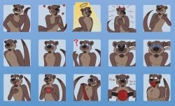 ball_gag bdsm blue_eyes bondage bound brown_body brown_fur dominant facial_hair first_person_view fur gag gagged hi_res leash leash_pull looking_at_viewer mammal mustelid ollie_the_otter ollieotty otter outline submissive tail tan_body tan_fur telegram_sticker