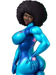 1girls afro ass big_ass big_breasts black_hair breasts brown_skin cosplay dark-skinned_female dark_skin female female_only lips metroid nikcesco nintendo pose samus_aran_(cosplay) solo thick_thighs thighs zero_suit