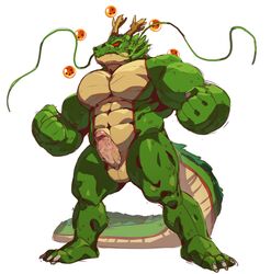 2017 5_fingers abs anthro anthrofied balls big_muscles claws dragon dragon_ball dragon_ball_z eastern_dragon erection full-length_portrait full_length humanoid_penis male male_only monster muscular orb pecs penis scalie shenron simple_background solo standing taoren whiskers white_background