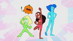 3girls alien anus ass backside barefoot blue_skin blushing breast cartoon_network clothed_female_nude_female clothes connie_maheswaran crop_top feet forehead_jewel gem_(species) gemstone green_skin human lapis_lazuli_(steven_universe) long_hair multiple_girls naked nipples peridot_(steven_universe) pumpkin pumpkin_(steven_universe) pussy short_hair smiling steven_universe straight_hair the_new_crystal_gems_(steven_universe) toes underwear