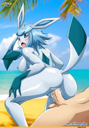 anthro ass big_ass blue_hair blue_skin blush cum cum_in_pussy cum_inside cum_on_vagina eeveelution female female_penetrated glaceon human_on_anthro male male_penetrating_female pokémon_(species) pokemon pokemon_(species) pokepornlive pussy pussy_juice solo_focus vaginal_penetration