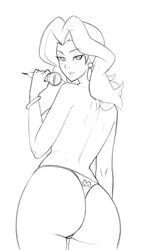 back_view bracelet earrings female mario_(series) monochrome nintendo pauline raccoon-in-disguise solo super_mario_odyssey thong topless