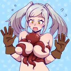 1boy 1girls 2017 akairiot blush breast_squeeze breasts female fire_emblem fire_emblem_awakening fire_emblem_heroes gloves heart-shaped_pupils navel navel_penetration nintendo octopus robin_(fire_emblem) robin_(fire_emblem)_(female) shiny_skin tied_hair twintails white_hair zoophilia