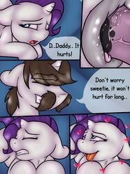 2017 absurd_res brown_hair clitoris closed_eyes comic daddy_kink daughter dialogue duo english_text equine equine_pussy father father_and_daughter female feral friendship_is_magic hair heart hi_res horn incest magnum_(mlp) male mammal my_little_pony open_mouth parent penetration penis pussy rarity_(mlp) sex straight text tongue tongue_out toodledipsy unicorn vaginal_penetration vein young