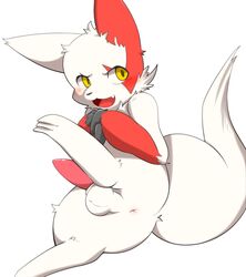 3_fingers 3_toes anthro anus balls blush enryo fur male male_only nintendo open_mouth penis pokemon pokemon_(species) red_fur solo tapering_penis toes video_games white_fur yellow_eyes zangoose