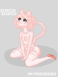 animated blue_eyes breasts clothing cute feline female footwear fur garter_belt garter_straps hair high_heels humanoid legwear lingerie low_res mammal naked_footwear naked_heels naked_stockings navel nenerhea nipples nude pink_fur pink_hair pixel pixel_art rhea_(nenerhea) shoes simple_background small_breasts solo stockings thick_thighs