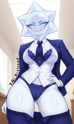 1girls ai_generated arched_back arms_back ass blaze blue_blaze blue_eyes blue_pants bra brawl_stars bright_eyes cameltoe chaos_drop_(brawl_stars) female from_below hairless half-closed_eyes hands large_breasts large_thighs navel no_nose office office_lady pants pants_down pussy sexy shirt silver_skin smile stomach suit thighs tied_shirt unbuttoned_pants unbuttoned_shirt white_shirt white_skin