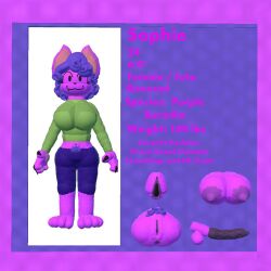 3d 3d_(artwork) 4_fingers 4_toes :3 anthro anthro_female anthro_only anus areola areolae ass asshole balls ballsack barefoot belly_button big_ears black_nails breasts cat_ears cat_girl cat_humanoid cat_penis catgirl character_sheet clawed_fingers clothed clothed_anthro clothed_breasts clothed_female curly_hair disembodied_penis fang_out feline feline_humanoid feline_penis female female_anthro furry furry_anthro furry_female furry_only green_shirt hair high_quality information_sheet knot knotted_penis large_ears long_penis long_sleeves model model_sheet nails nipples oc oerba_yun_fang open_pussy original original_character pawpads paws penis pink_inner_ear pink_pawpads pointy_nipples pubic_hair purple_areola purple_balls purple_body purple_fur purple_hair purple_pubic_hair purple_shorts purple_skin pussy rec_room self_upload shaded sharp_nails sheath shorts solo solo_anthro solo_female solo_focus solo_furry sophie_(syntholsoul) spiked_penis syntholsoul tall_female text vagina