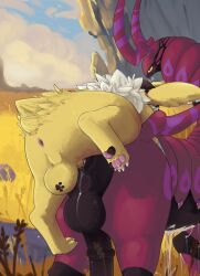 absurd_res anal anal_sex animal_genitalia animal_penis anus balls bandage bandage_on_face bandage_on_nose bandaged_arm big_balls black_clothing black_hat black_headwear blue_eyes blush blush_lines bodily_fluids claws clothing cum cum_in_ass cum_inside detailed_background duo ear_piercing ear_ring eeveelution equine_genitalia equine_penis feral footprint fur generation_1_pokemon generation_5_pokemon genital_fluids genitals hat headgear headwear hi_res inflation jolteon leaking_cum looking_pleasured male male/male markings multicolored_pawpads nintendo onex_volts pawpads pawprint pawprint_(marking) paws penetration penis piercing pokemon pokemon_(species) puffy_anus ring_piercing scolipede vekrott yellow_body yellow_fur yellow_sclera