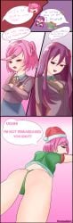 2025 2girls ass bsky_link chibi christmas ddlc doki_doki_literature_club female female_only holidays long_hair manga_page multiple_girls natsuki_(doki_doki_literature_club) natsukiarc panties pink_eyes pink_hair pouting purple_eyes purple_hair pussy_outline santa_hat short_hair speech_bubble teasing text text_bubble tsundere twintails twitter_link yuri_(doki_doki_literature_club)