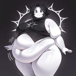 1nonbinary ai ai_generated belly belly_overhang big_belly big_breasts black_hair chubby chubby_belly exposed_belly fat fat_arms fat_breasts fat_fetish fat_thighs forsaken_(roblox) hyper_belly morbidly_obese morbidly_obese_humanoid nervous nervous_smile nonbinary nonbinary_(lore) obese obese_humanoid pantless partially_clothed partially_nude request requested ripped_clothing roblox roblox_game robloxian standing thick_thighs two_time_(forsaken) white_body white_skin