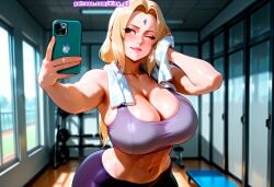 1female 1girls abs absurd_res ai_assisted ai_generated ass big_ass big_breasts big_butt big_thighs blonde_hair boruto breasts diamond_mark female forehead_mark grey_sports_bra gym gym_clothes high_resolution highres indoors king_ai large_ass large_breasts large_butt leggings long_hair looking_at_viewer massive_ass massive_breasts massive_butt massive_thighs muscular_female naruto naruto_(series) naruto_shippuden ponytail purple_leggings selfie smartphone smile spandex sports_bra sportswear stable_diffusion sweat thick_ass thick_butt thick_legs thick_thighs thighs towel towel_around_neck tsunade tsunade_senju wet_skin white_towel winking