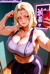 1female 1girls abs absurd_res ai_assisted ai_generated ass biceps big_ass big_breasts big_butt big_thighs blonde_hair boruto breasts diamond_mark female flexing forehead_mark grey_sports_bra gym gym_clothes high_resolution highres indoors king_ai large_ass large_breasts large_butt leggings long_hair looking_at_viewer massive_ass massive_breasts massive_butt massive_thighs mirror mirror_selfie muscle_flex muscular_arms muscular_female naruto naruto_(series) naruto_shippuden neon_sign ponytail purple_leggings selfie smartphone smile spandex sports_bra sportswear stable_diffusion sweat thick_ass thick_butt thick_legs thick_thighs thighs tsunade tsunade_senju wet_skin